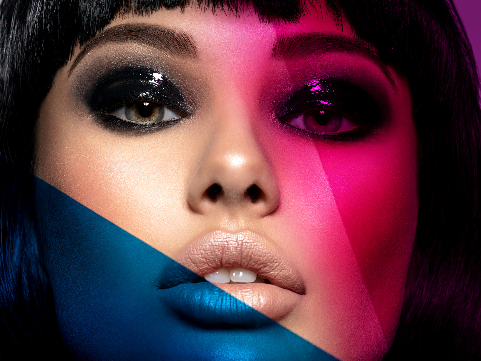 Woman Fashion Model with Black Gloss Makeup